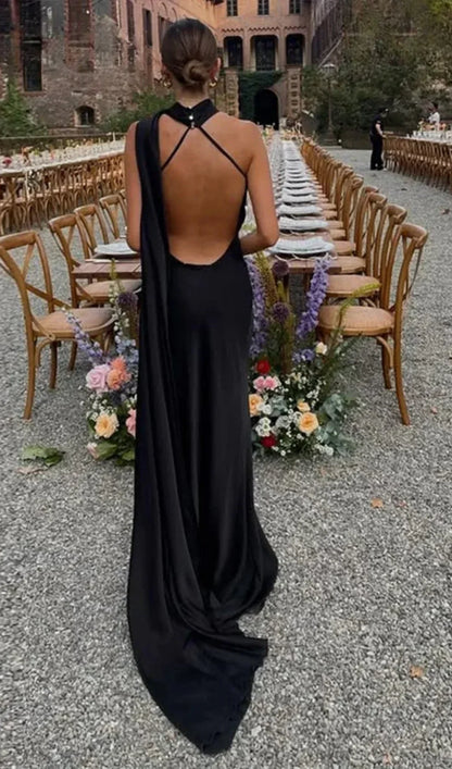 Ottavia | Draped Satin One Shoulder Caped Evening Maxi Dress