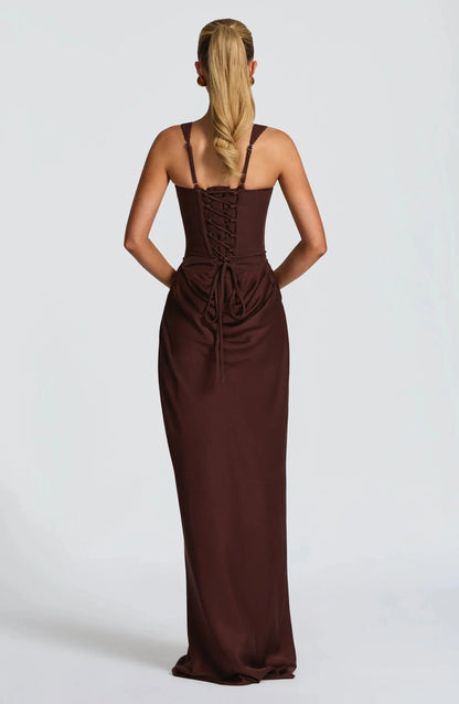 Galatea | Elegant Satin Square Neck Bodycon Backless Maxi Dress