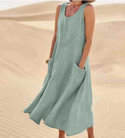 Melisande | Linen Scoop Neck Maxi Dress